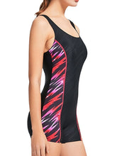 Women's Swimwear Diving Plus Size Swimsuit Modest Swimwear Open Back Printing for Big Busts Striped Black Blue Padded Scoop Neck Bathing Suits New Vacation Holiday / Modern / Padded Bras